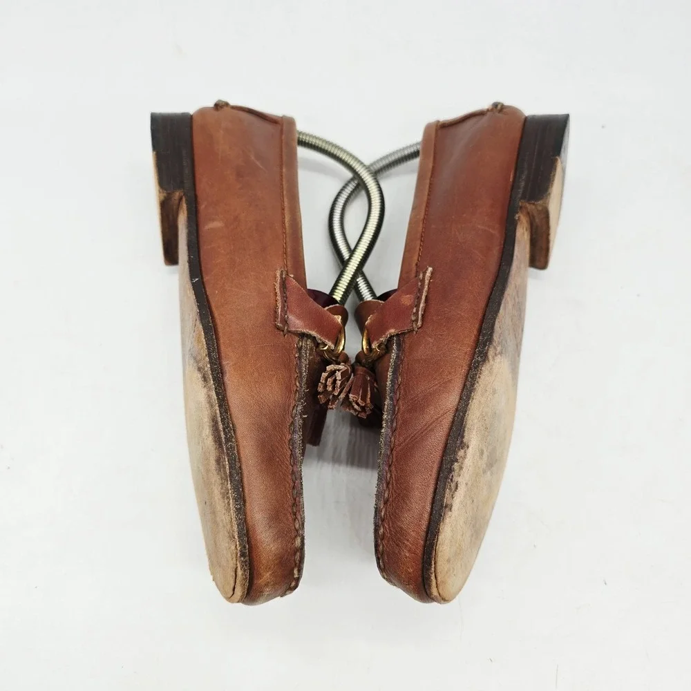 Guido Tassel Loafers Mens 7.5 Moccasin Simple Sole 4219 Brown Handmade $340‎